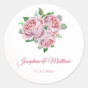 Pink Rose Bouquet Watercolor Wedding Stickers