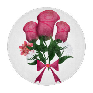 Pink Rose Bouquet with Floral Ribbon Cutting Board