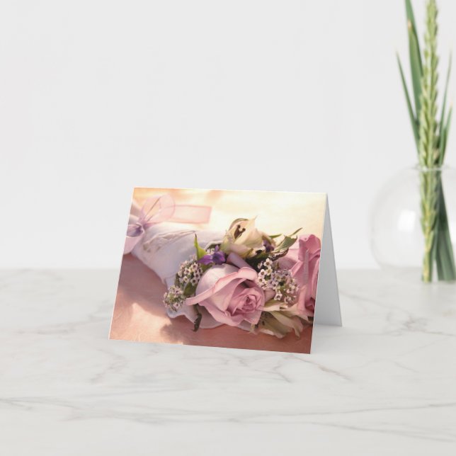 pink rose bouquet with ribbon notecard (Front)