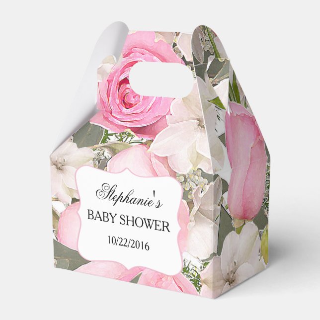 Pink Rose Bouquets Floral Personalized Favour Box (Front Side)