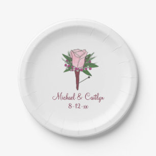 Pink Rose Boutonniere Floral Wedding Flower Plates