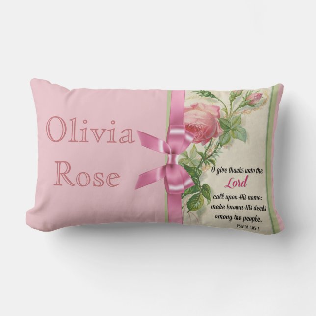 Pink Rose Bow  Scripture Psalm Lumbar Pillow (Front)