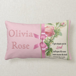Pink Rose Bow  Scripture Psalm Lumbar Pillow