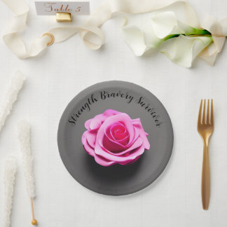 Pink Rose Breast Cancer Survivor Party Paper Plate