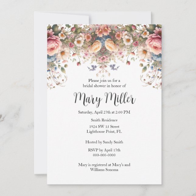 Pink Rose Bridal Shower Invitation (Front)