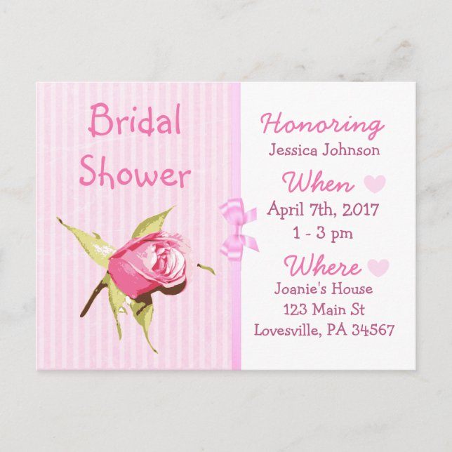 Pink Rose Bridal Shower Invitation (Front)