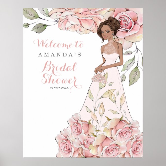 Pink Rose Bride Bridal Shower Welcome  Poster (Front)
