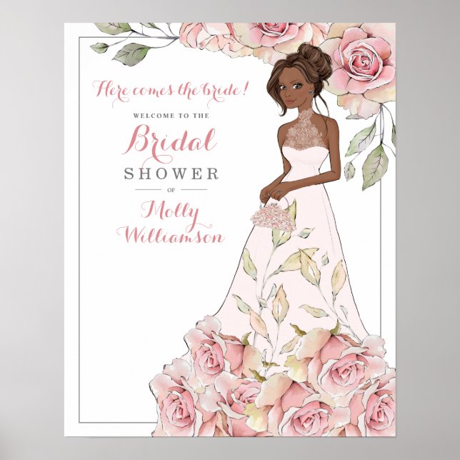 Pink Rose Bride Bridal Shower Welcome  Poster (Front)