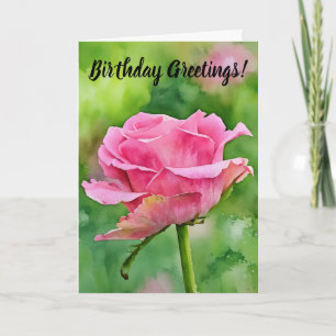 Pink Rose Bud Opening Up Art Birthday Card