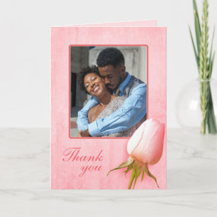 Pink rose bud wedding photo thank you card