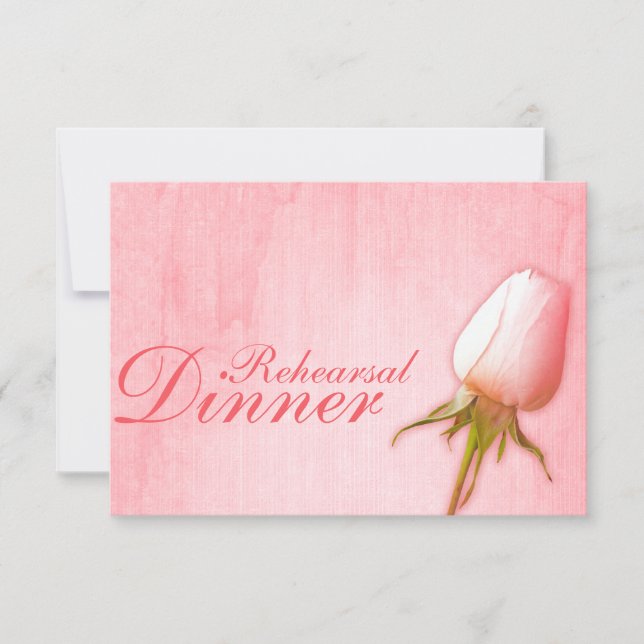 Pink rose bud wedding rehearsal dinner invite (Front)