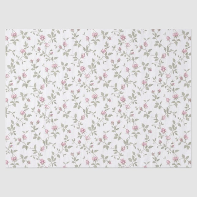 Pink Rose Buds Shabby Gift Wrap Tissue Paper (Front)