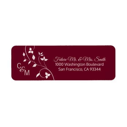 Pink Rose Burgundy Vine Wedding Return Address