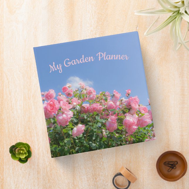 Pink rose bush under blue sky, custom  binder (In Situ)