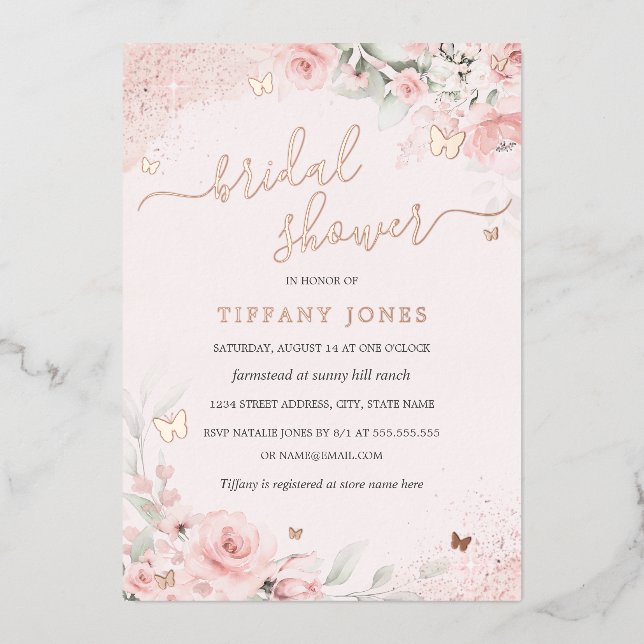 Pink Rose Butterfly Floral Bridal Shower (Front)