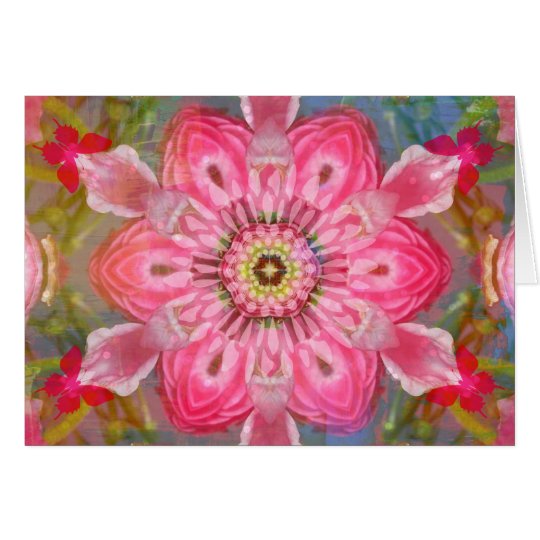 Pink Rose Butterfly Mandala Card