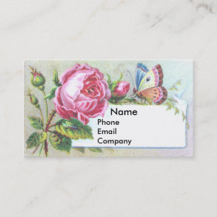 Pink Rose & Butterfly Victorian Trade Card