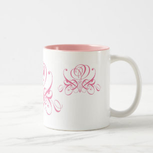Pink Rose Calligraphy Art Two-Tone Coffee Mug