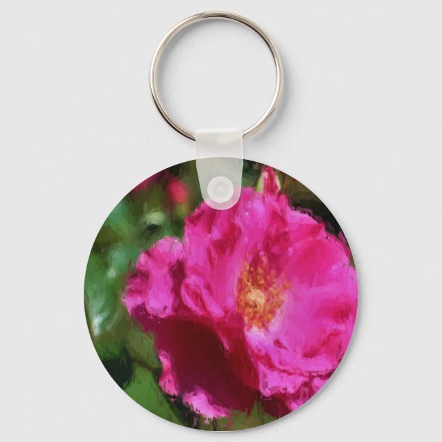 Pink Rose Chalk Drawing Flower Keychain (Front)