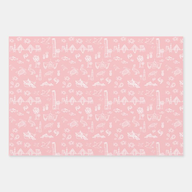 Pink Rose Charleston Toile Wrapping Paper (Front)