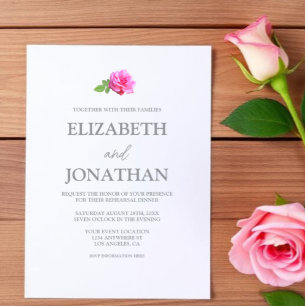 Pink Rose Classic Minimalist Rehearsal Dinner Invitation
