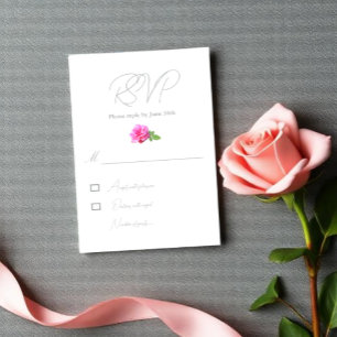 Pink Rose Classic Minimalist Wedding RSVP Card