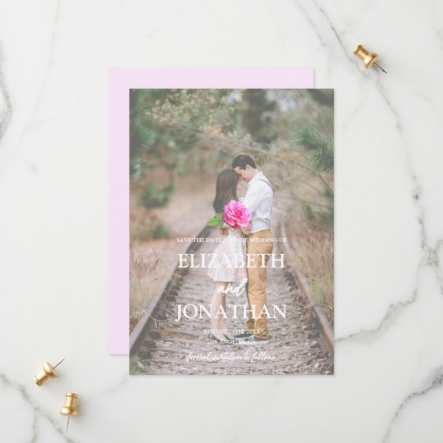 Pink Rose Classic Minimalist Wedding Save The Date (Front/Back In Situ)