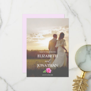 Pink Rose Classic Minimalist Wedding Thank You Card