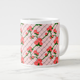Pink Rose Climbing Chain Link Fence Seamless Patte Large Coffee Mug