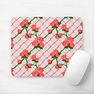 Pink Rose Climbing Chain Link Fence Seamless Patte Mouse Pad