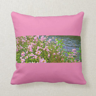 Pink, rose coloured, wildflower nature scene throw pillow