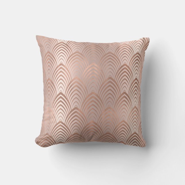 Pink Rose Copper Grey Art Deco Seashells Scales Throw Pillow (Front)