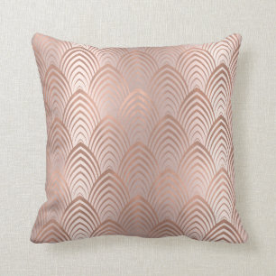 Pink Rose Copper Grey Art Deco Seashells Scales Throw Pillow