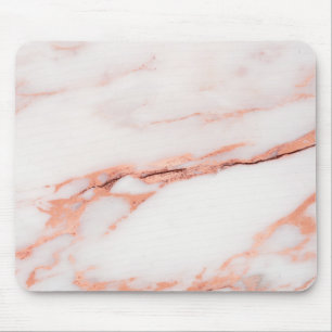Pink Rose Copper White Grey Marble Stone Glam Mouse Pad