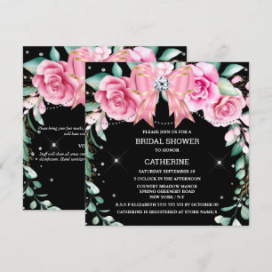 Pink rose country chic diamond greenery invitation
