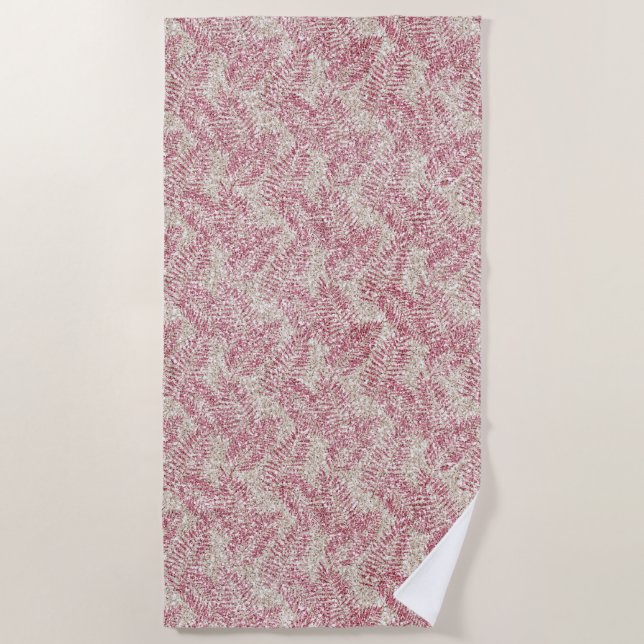 Pink Rose Cream Glitter Glitz Tropical Leaves      Beach Towel (Front)