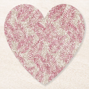 Pink Rose Cream Glitter Glitz Tropical Leaves Paper Coaster