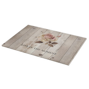 Pink Rose Cream White Faux Wood  Cutting Board