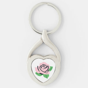 Pink Rose Customizable Name Keychain