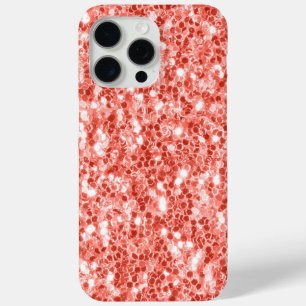 Pink rose dark coral glitter sparkles bling iPhone 15 pro max case