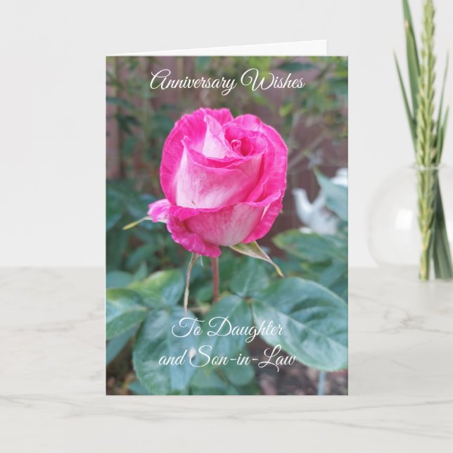 Pink Rose Daughter And Husband Wedding Anniversary Card (Front)