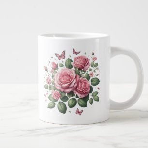 Pink Rose Design Large Coffee Mug