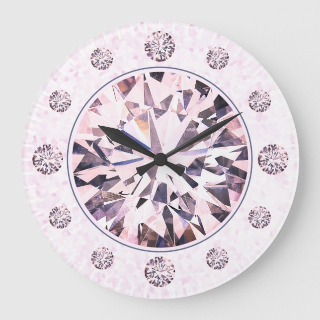 Pink Rose Diamond Gemstone Large Clock (Front)