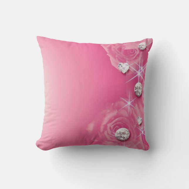 Pink Rose Diamonds Throw Pillow (Front)