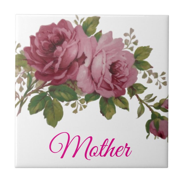 Pink Rose elegance Ceramic Tile (Front)