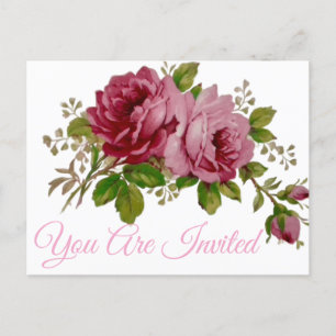 Pink Rose Elegance  Invitation Postcard