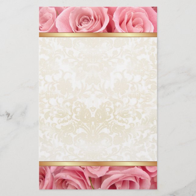 Pink Rose Elegance Stationery (Front)