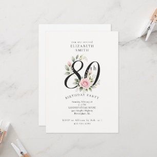 Pink Rose Elegant 80th Birthday Party Invitation