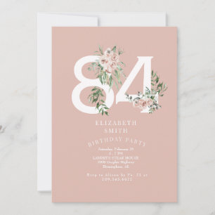 Pink Rose Elegant 84th Blush Birthday Party  Invitation