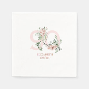 Pink Rose Elegant 90th White Birthday Party Napkin